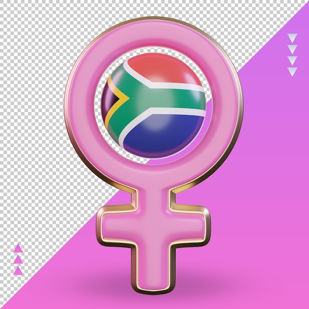 Símbolo del día de la mujer 3d bandera de sudáfrica representación vista frontal
