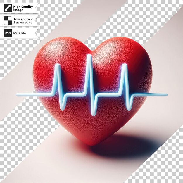 Símbolo do coração psd e batimento cardíaco em gráfico de ecg em fundo transparente com camada de máscara editável