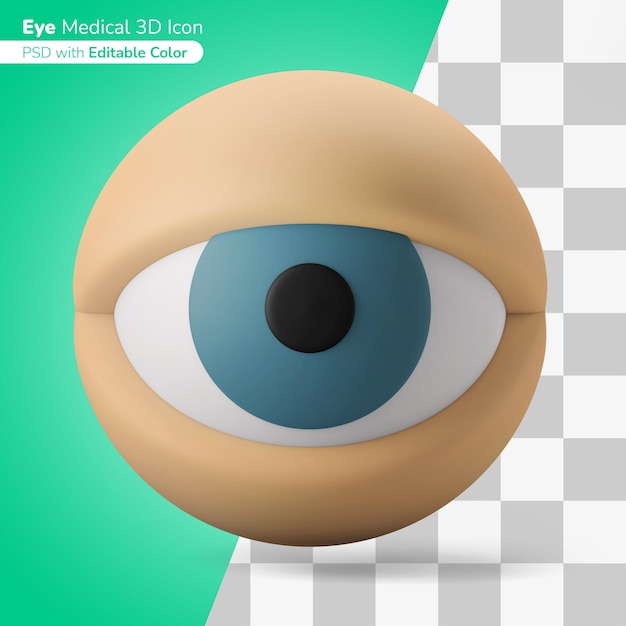 Símbolo do globo ocular médico ilustração 3d ícone 3d cor editável isolada