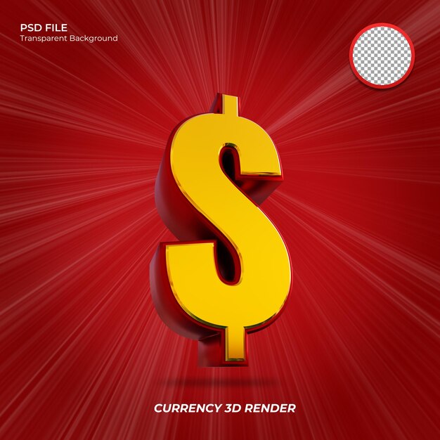Símbolo de dólar 3d render mezcla de oro trazo rojo