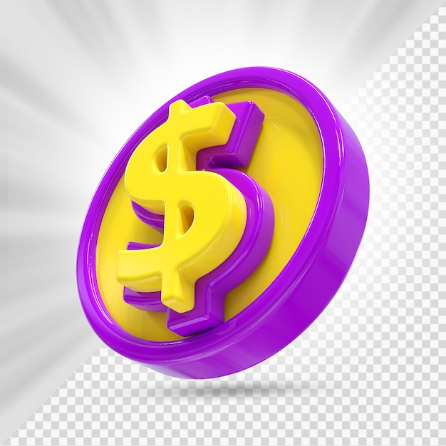 PSD símbolo de dólar moneda 3d render