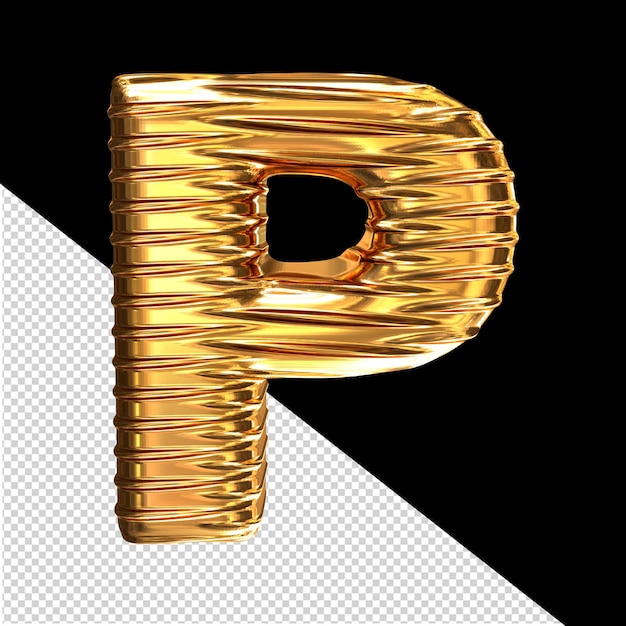 Símbolo dorado en 3D con la letra horizontal rayada p