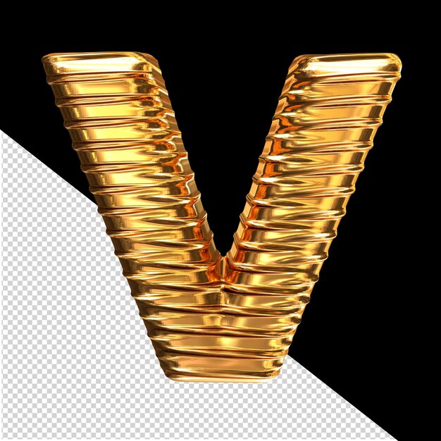 PSD símbolo dorado en 3d con la letra horizontal ribeteada v