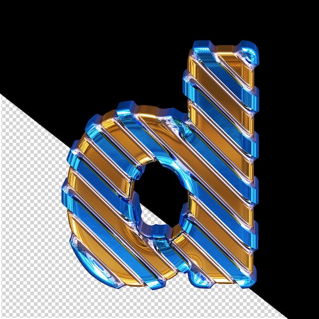 Símbolo dorado con correas diagonales azules letra d