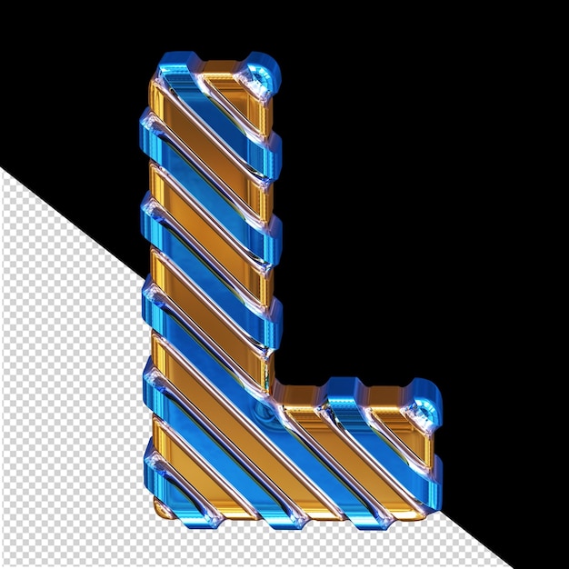 Símbolo dorado con correas diagonales azules letra l