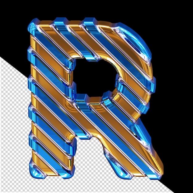 Símbolo dorado con correas diagonales azules letra r
