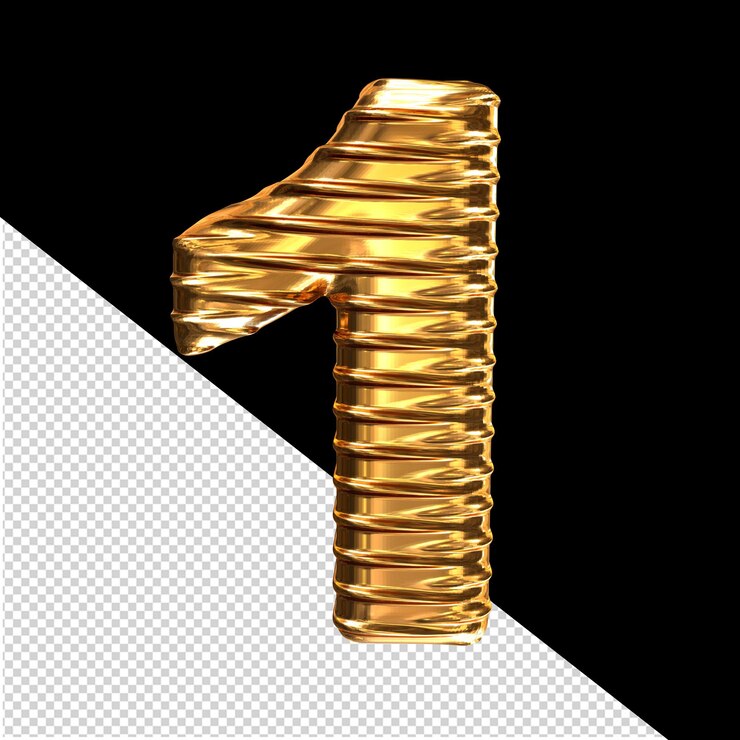 PSD símbolo dourado em 3d com número horizontal nervado 1
