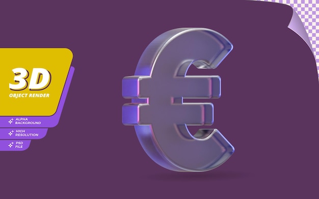 Símbolo del euro en 3d render aislado con ilustración de diseño de textura de vidrio metálico abstracto