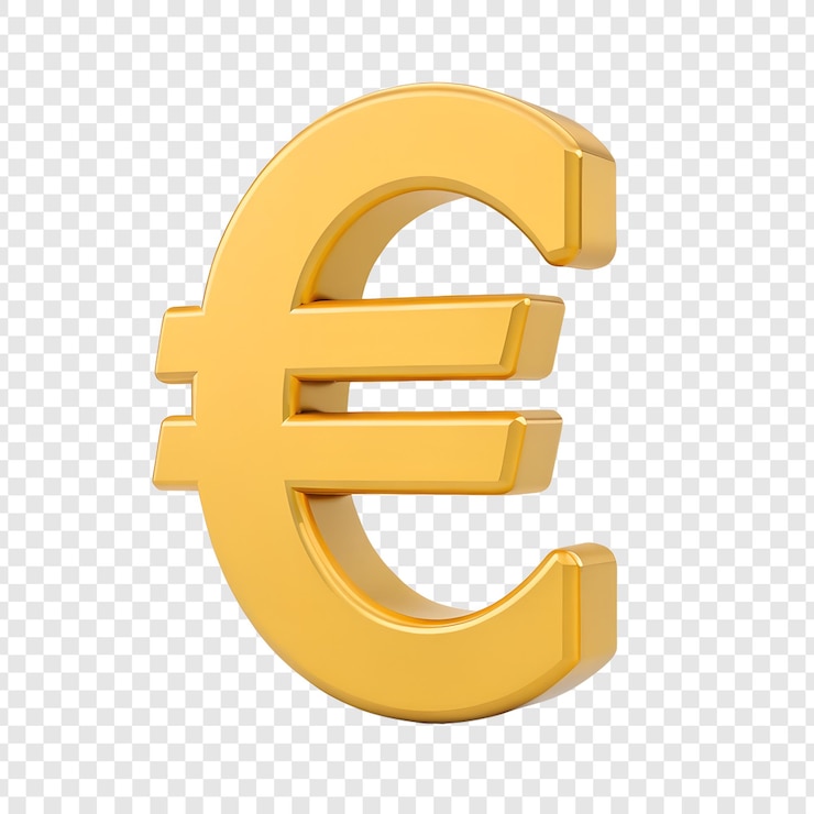 PSD símbolo del euro dorado en 3d sobre un fondo transparente