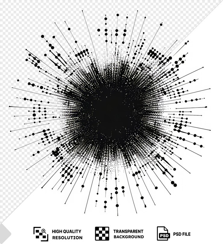 PSD símbolo de explosión de píxeles de vector abstracto único explosión digital de puntos y líneas en forma de círculo