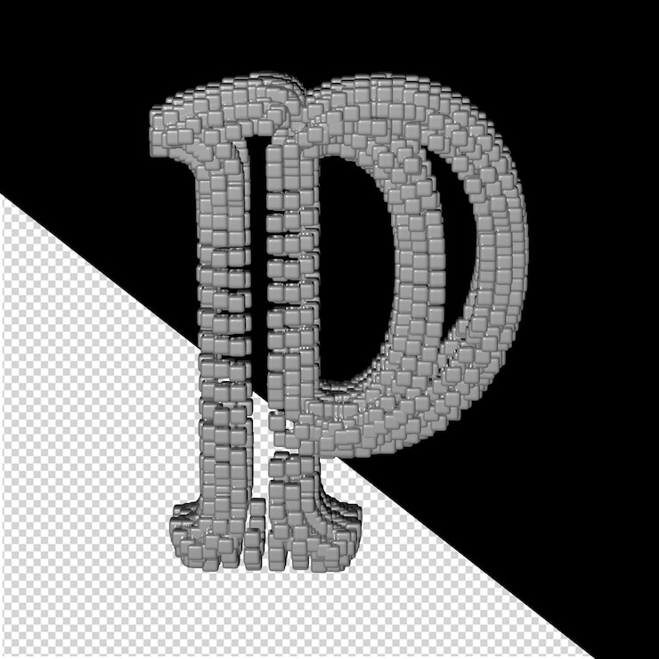 PSD simbolo fatto di cubi grigi 3d. lettera p