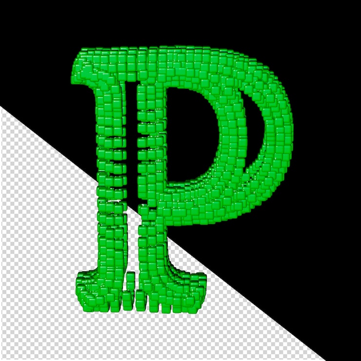 PSD simbolo fatto di cubi verdi 3d lettera p