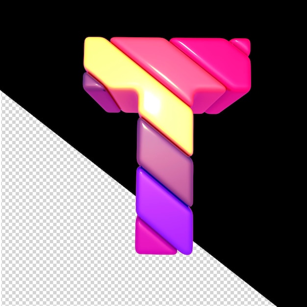 Símbolo feito de blocos diagonais coloridos letra t