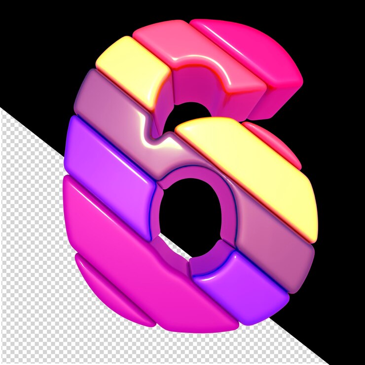 PSD símbolo feito de blocos diagonais coloridos número 6