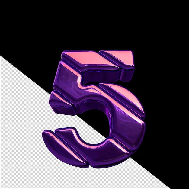 Símbolo feito de blocos diagonais roxos escuros número 5