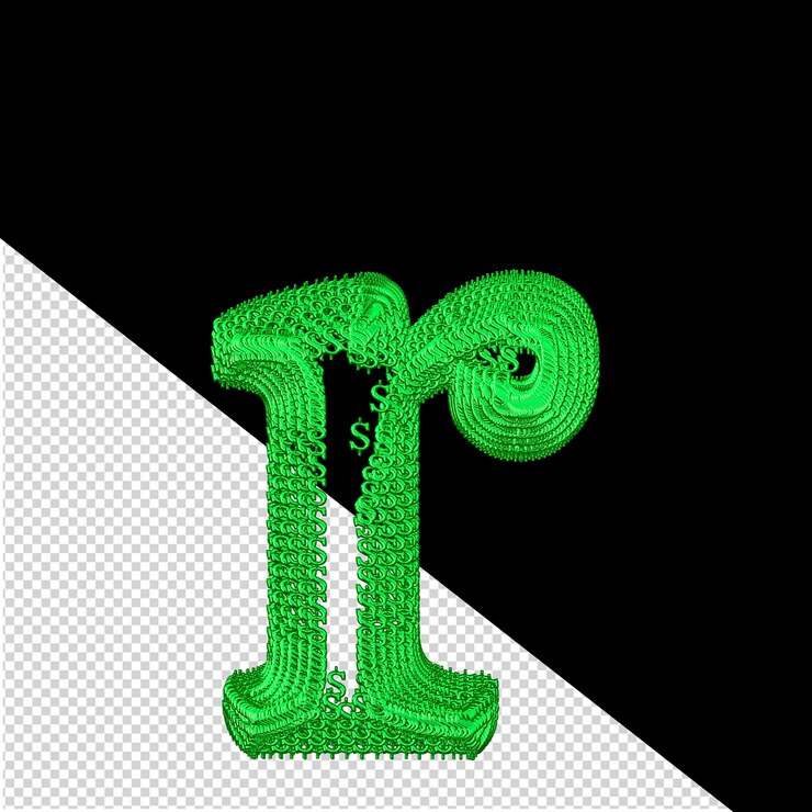 PSD símbolo feito de dólar verde 3d assina a letra r