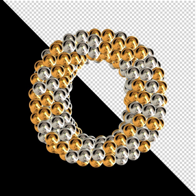 Símbolo feito de esferas de ouro e prata em um fundo transparente. 3d letra maiúscula o