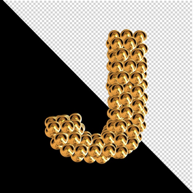 Símbolo feito de esferas douradas. 3d letra j