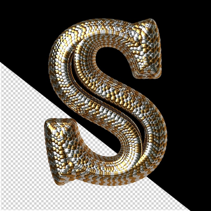 PSD símbolo feito de ouro e prata como as escamas de uma cobra letra s