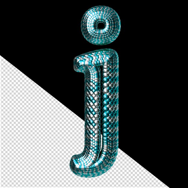 PSD símbolo feito de turquesa e prata como as escamas de uma cobra letra j