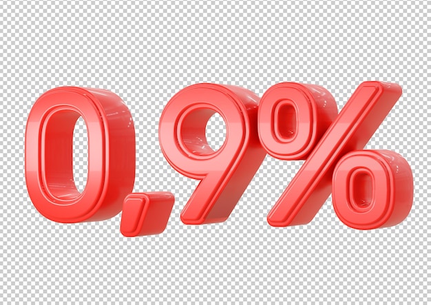 Símbolo financeiro e estatístico matemático de desconto de 09 por cento vermelho isolado no fundo branco oferta especial venda até fora de publicidade em banner renderização em 3d