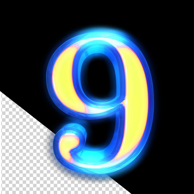Simbolo giallo 3d che brilla intorno ai bordi numero 9