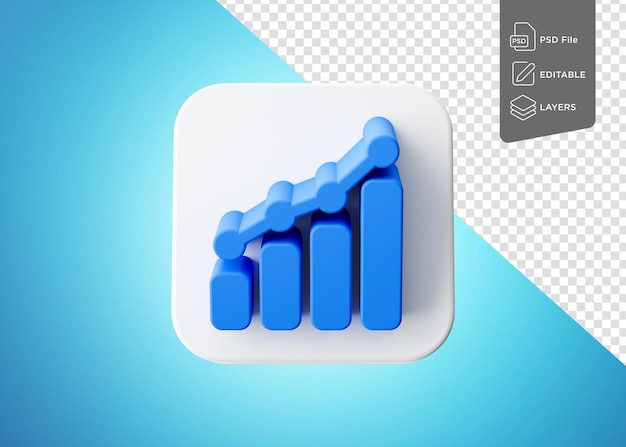 Símbolo de gráfico de finanzas empresariales azul brillante con icono cuadrado blanco redondeado Ilustración 3D