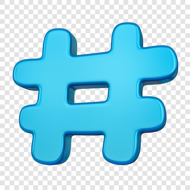 Simbolo hashtag metallico blu PSD su sfondo trasparente