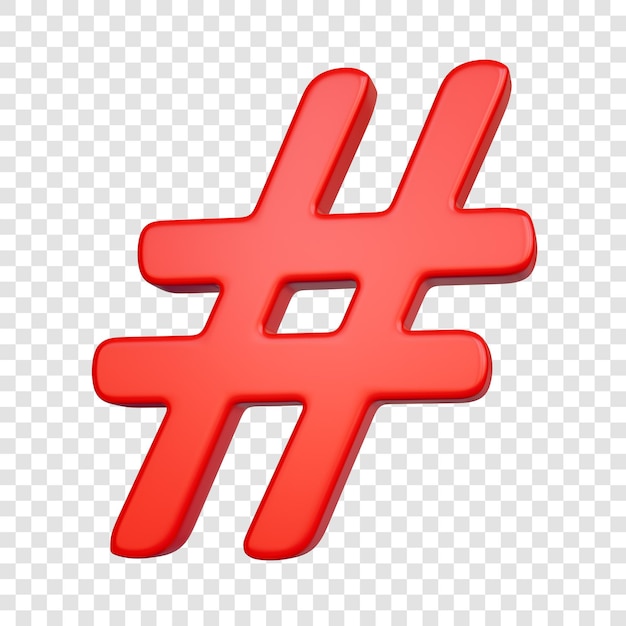 PSD símbolo de hashtag rojo en 3d en fondo transparente