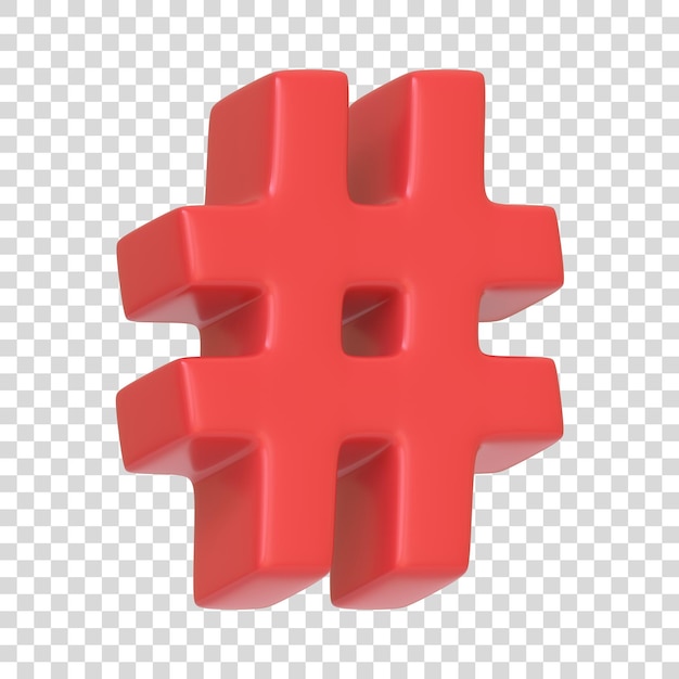 PSD símbolo de hashtag rojo aislado sobre fondo blanco icono 3d signo y símbolo estilo minimalista de dibujos animados