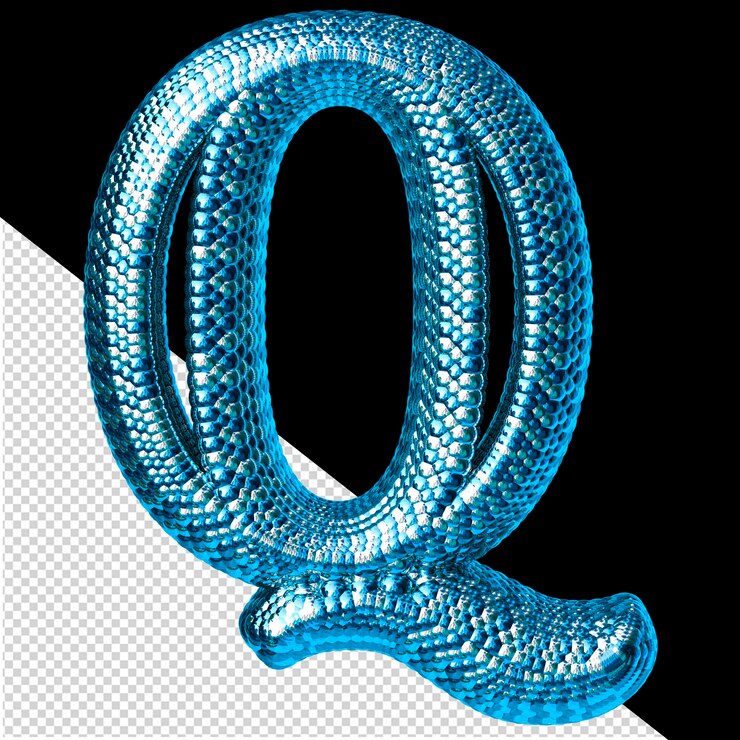 PSD símbolo hecho de azul y plata como las escamas de una serpiente letra q