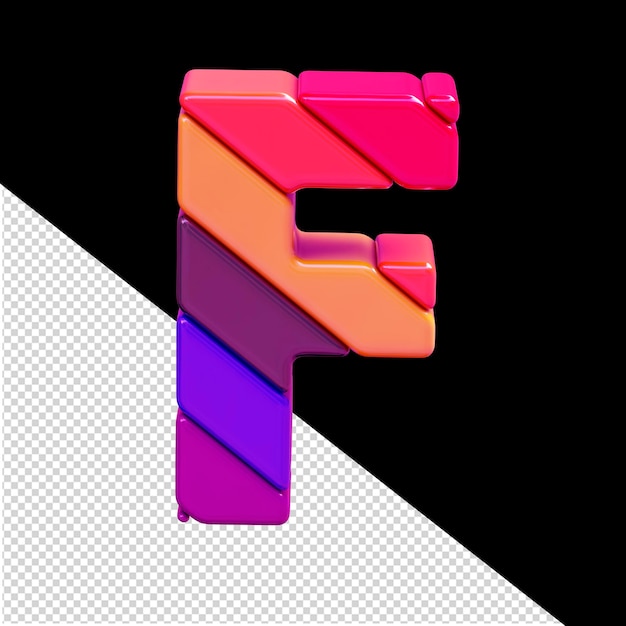 Símbolo hecho de bloques diagonales de colores letra f