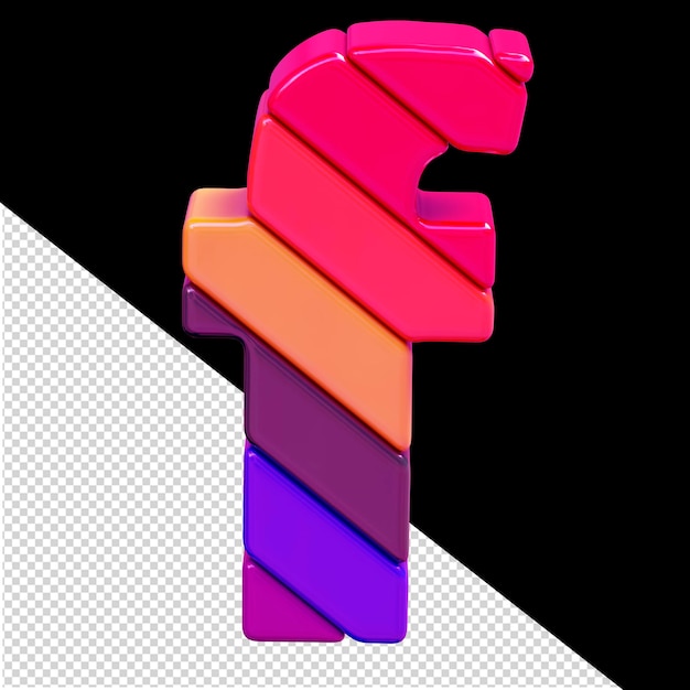 Símbolo hecho de bloques diagonales de colores letra f