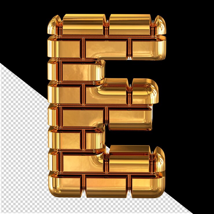 PSD el símbolo hecho de ladrillos de oro 3d letra e