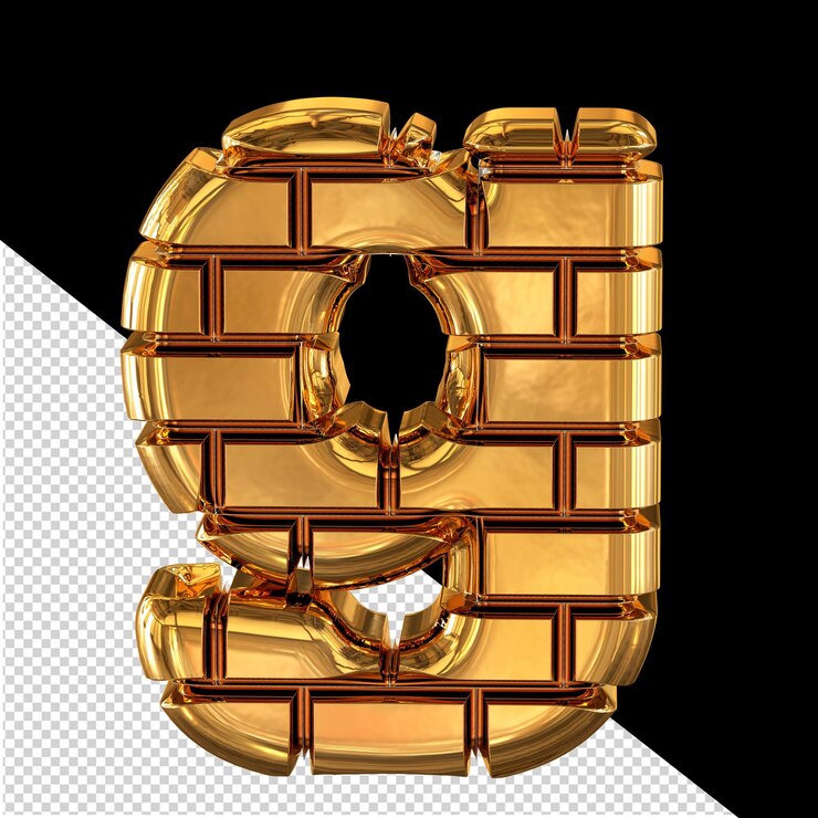 PSD el símbolo hecho de ladrillos de oro 3d letra g