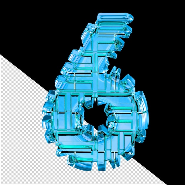 Símbolo hecho de metal azul transformado número 6