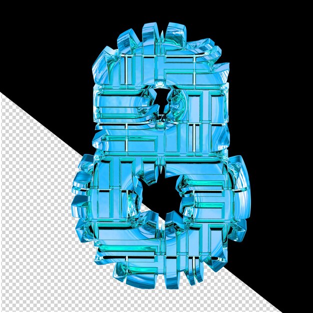 PSD símbolo hecho de metal azul transformado número 8