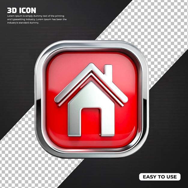 Símbolo de hogar 3D de color rojo en fondo transparente