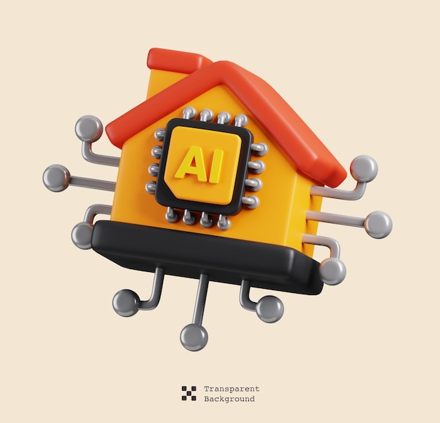 Símbolo de hogar inteligente con icono de chip de IA soporte de IA y tecnología de inteligencia artificial renderización 3D