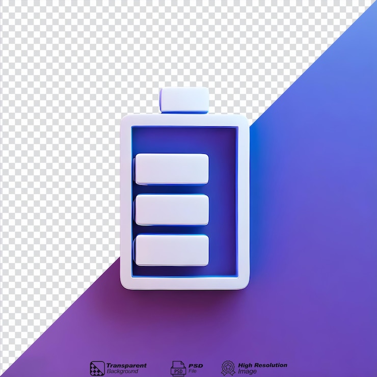 PSD símbolo del icono de la batería 3d aislado en un fondo transparente