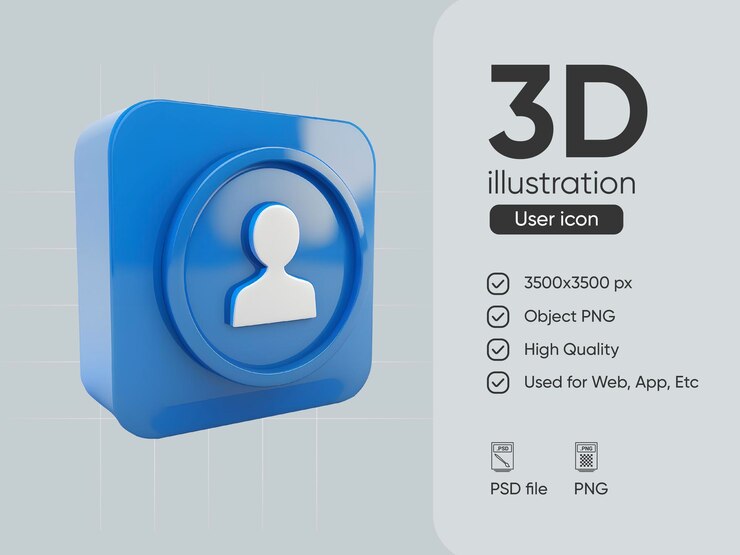 PSD símbolo de icono de usuario azul psd o concepto de elemento de inicio de sesión social de administrador de sitio web sobre fondo aislado 3d