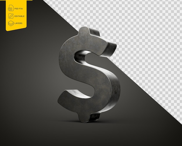Símbolo de moneda del dólar de los Estados Unidos hecho de hierro fundido liso gris Diseño moderno Ilustración 3d