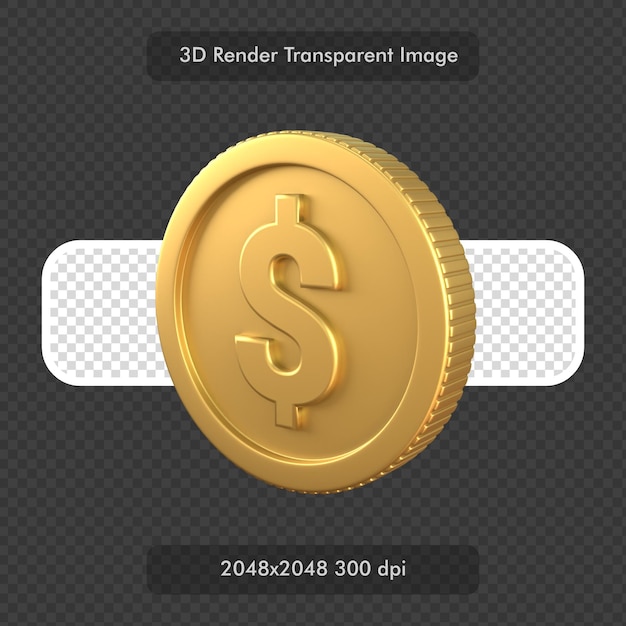 PSD símbolo de moneda dólar en moneda de oro 3d render icono aislado ilustración