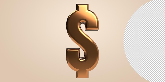 Símbolo de moneda de dólar Render 3D con fondo transparente