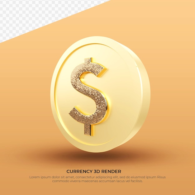 Símbolo de moneda de oro de representación 3D Moneda de dólar USD