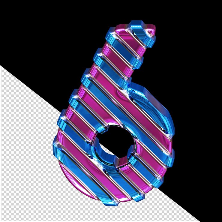 PSD símbolo morado con tiras diagonales azules número 6