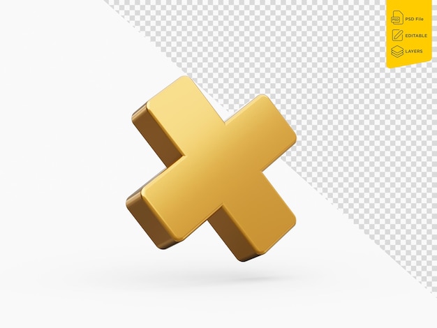 PSD símbolo de multiplicación de oro matemático estilo 3d objeto aislado sobre fondo blanco ilustración 3d