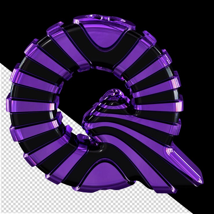 PSD símbolo negro con correas 3d moradas letra q