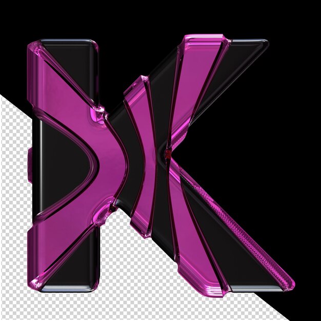 Símbolo negro con correas verticales moradas letra k