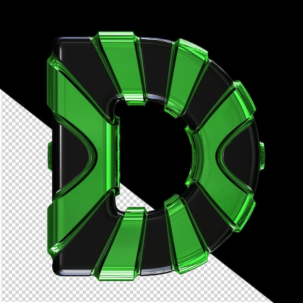 Símbolo negro con correas verticales verdes letra d